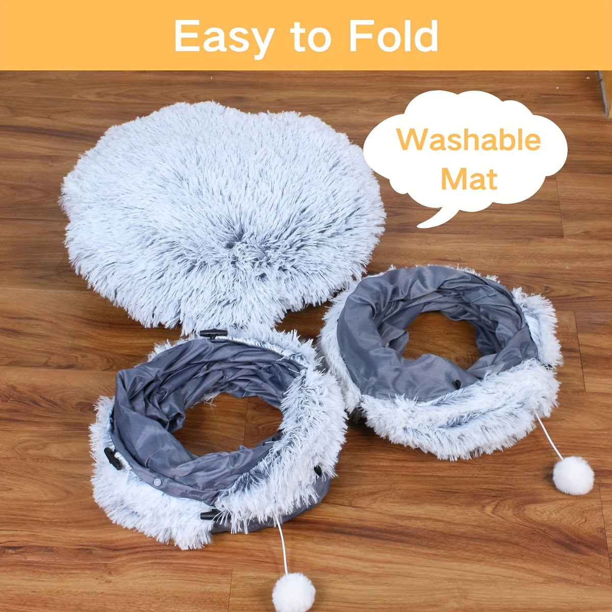 Cat Tunnel with Bed and Pet Scarf, Soft Plush Donut Hideaway with Peekaboo Opening for Indoor Cat Play and Rest, Four Color Options and Holiday Gift Idea