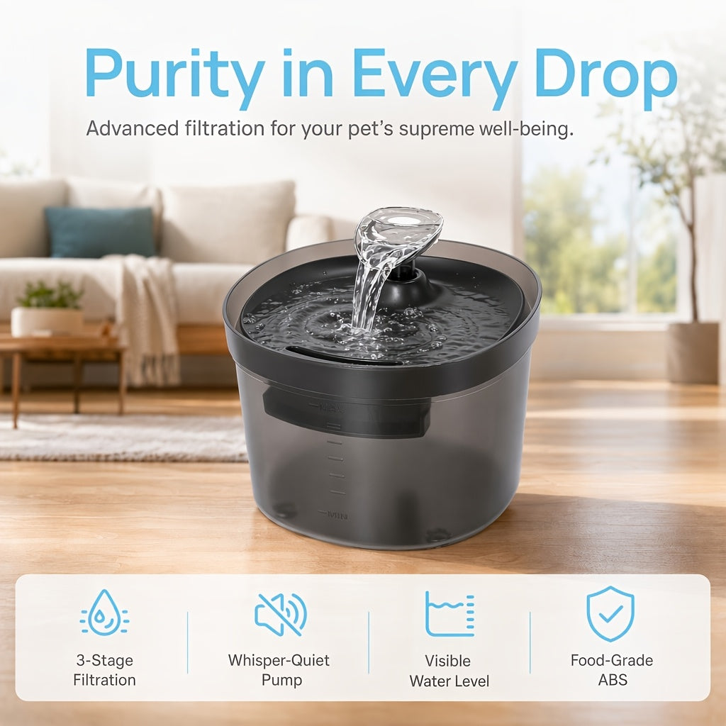 Water Drop Cat Water Fountain 1.5L, Compact Quiet Pet Drinking Dispenser with Visible Water Level and Filter Bundle Options for Small Rooms