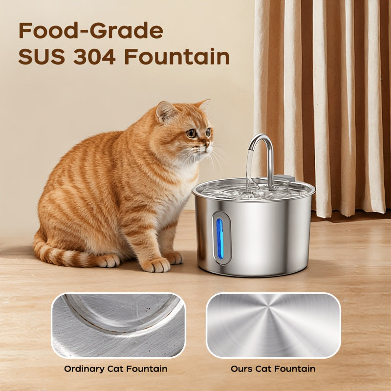 Filtered Cat Water Fountain 74.39oz, Stainless Steel Automatic Pet Drinking Dispenser with Quiet Pump for Cats and Dogs, Three Style Options