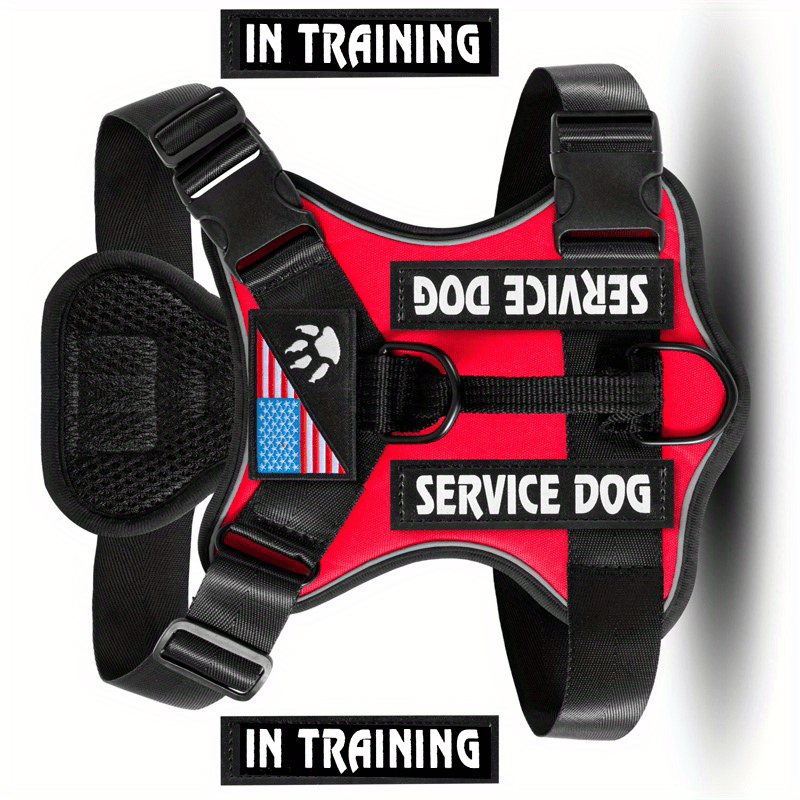 Dog Harness Patch Kit with 5 Patches, Reflective Adjustable Oxford Walking Vest with Mesh Lining, Padded Handle and Three Leash Rings, XS to XL