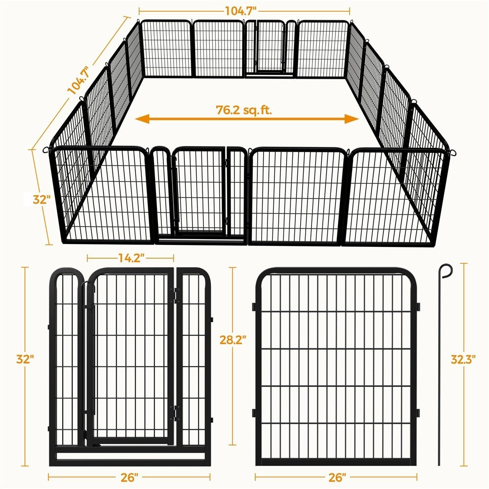 Steel Dog Playpen with Door and Tool-Free Setup, Metal Pet Exercise Fence in 24, 32 or 40 Inch Size Options for Indoor Use, Outdoor Yards and RV Camping