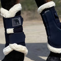 Horse Leg Wraps 1 Pair in Navy Blue, Breathable Mesh and Faux Leather Quick-Fit Equestrian Gear for Training and Jumping, S to XL Size Options