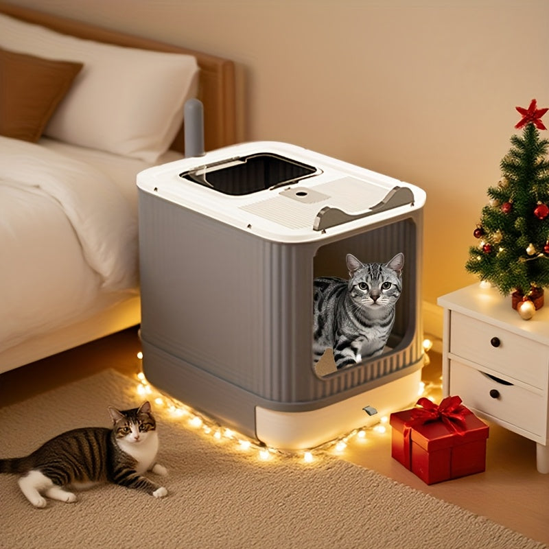 Cat Litter Box Kit with Foldable Large-Capacity Design, Tray, Scoop, Deodorizer Pack and Trash Bag for Indoor Cat Potty Care