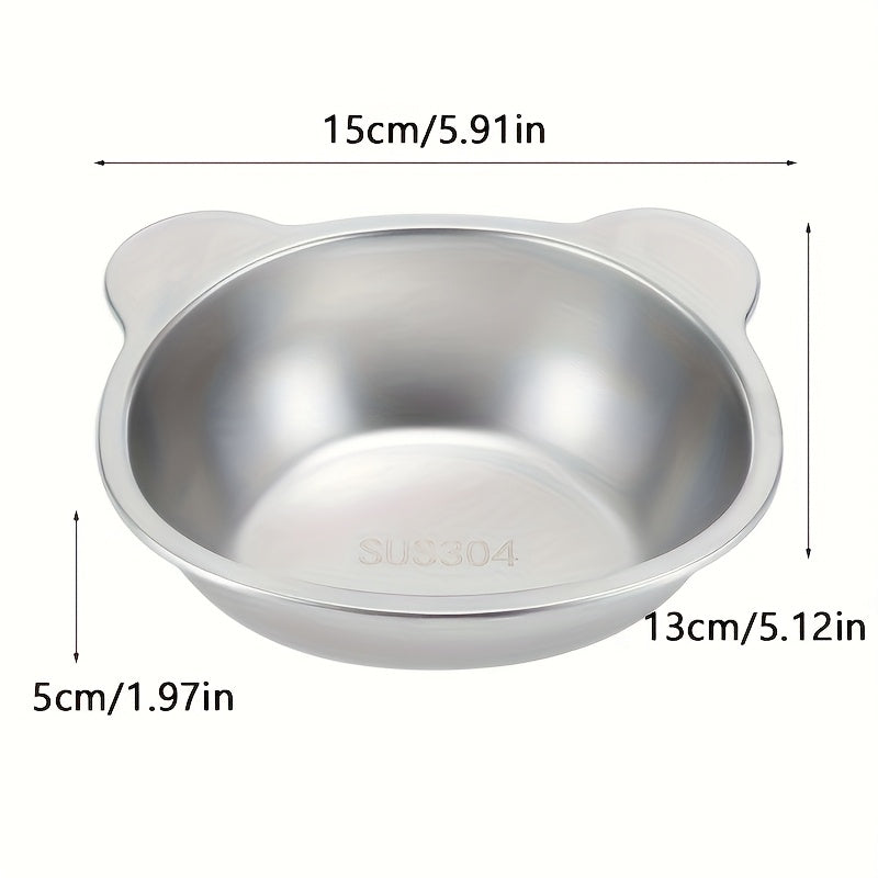 Tilted Cat Bowl with Metal Stand, 304 Stainless Steel Raised Feeding Dish with Cat-Ear Rim and 15 Degree Angle for Everyday Indoor Cat Meals