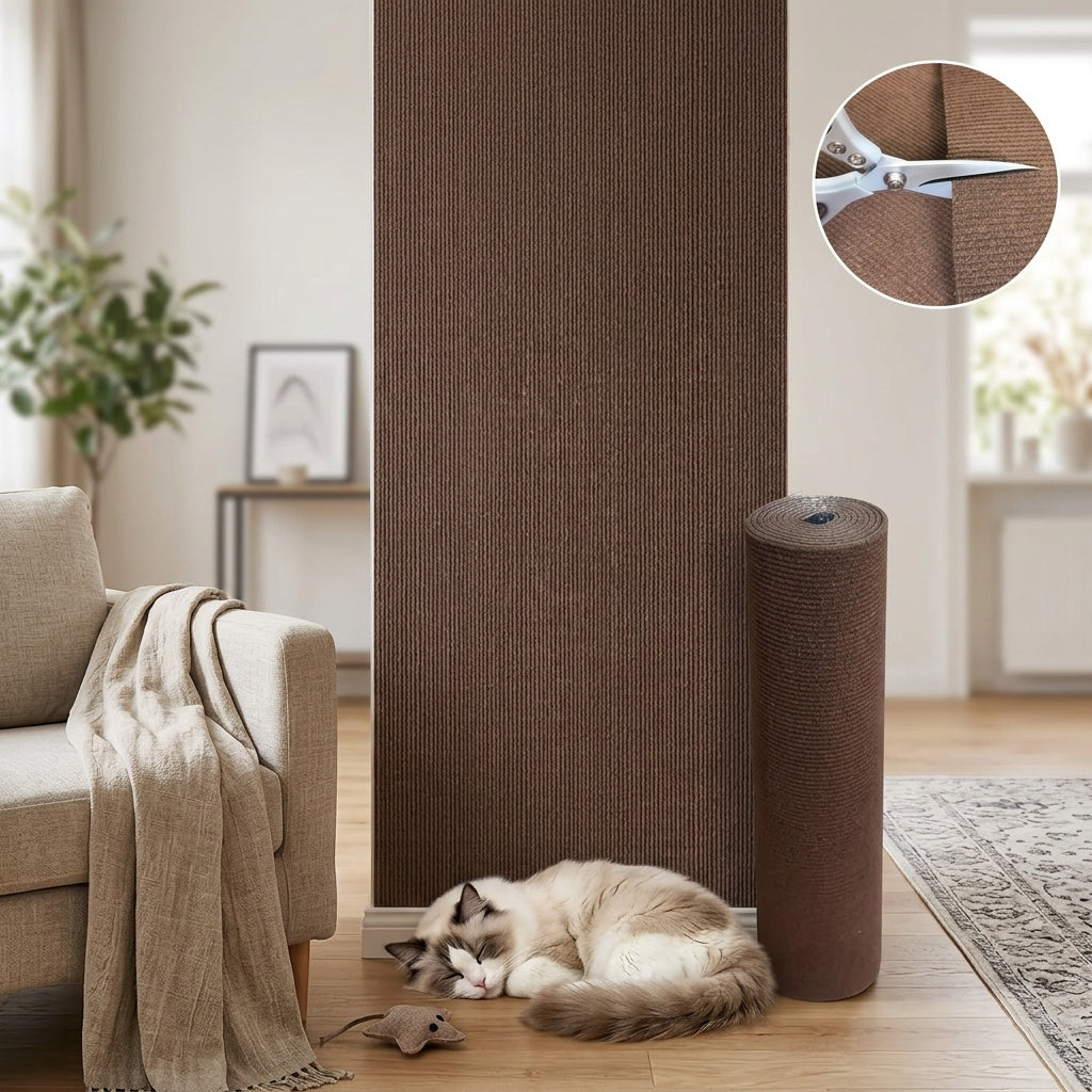 Polyester Cat Scratching Mat with Self-Adhesive Backing, Felt Scratcher Surface for Indoor Cat Activity Areas, Two Sizes and Five Neutral Color Choices