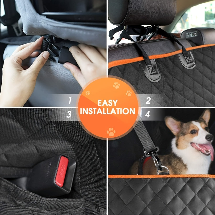 Dog Car Seat Cover with 4-Bag Design and Side Flaps, Non-Slip Scratch-Resistant Backseat Pet Hammock for Everyday Car, Truck and SUV Travel