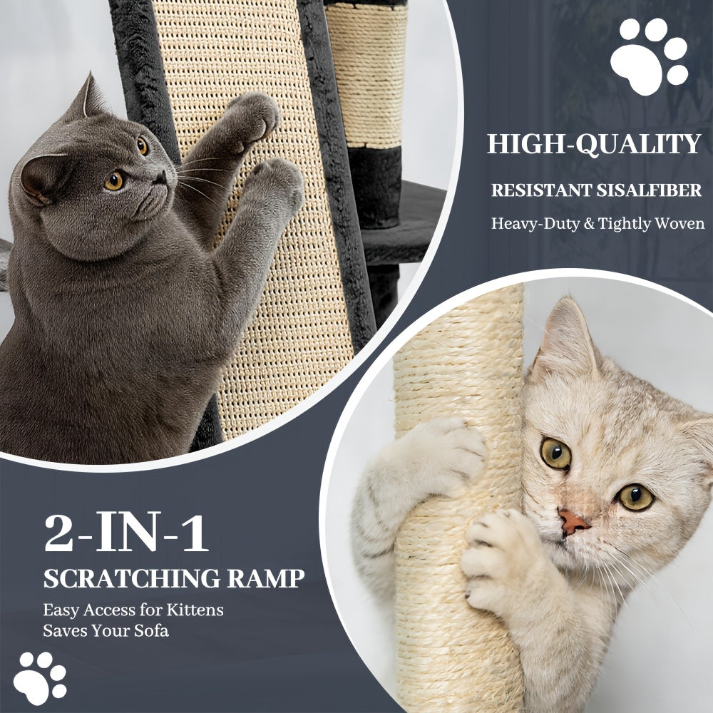 Cat Tree with Condo Retreat and Hammock, Multi-Level Indoor Cat Tower with Sisal Scratching Posts, Climbing Platforms and 44 Inch Model Options