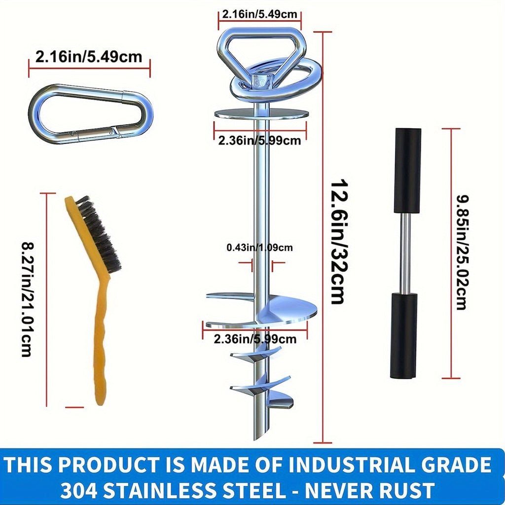 Spiral Dog Tie Out Stake, 13-Inch 304 Stainless Steel Ground Anchor with 360° Swivel for Supervised Backyard and Camping Use, 1 or 2 Sets