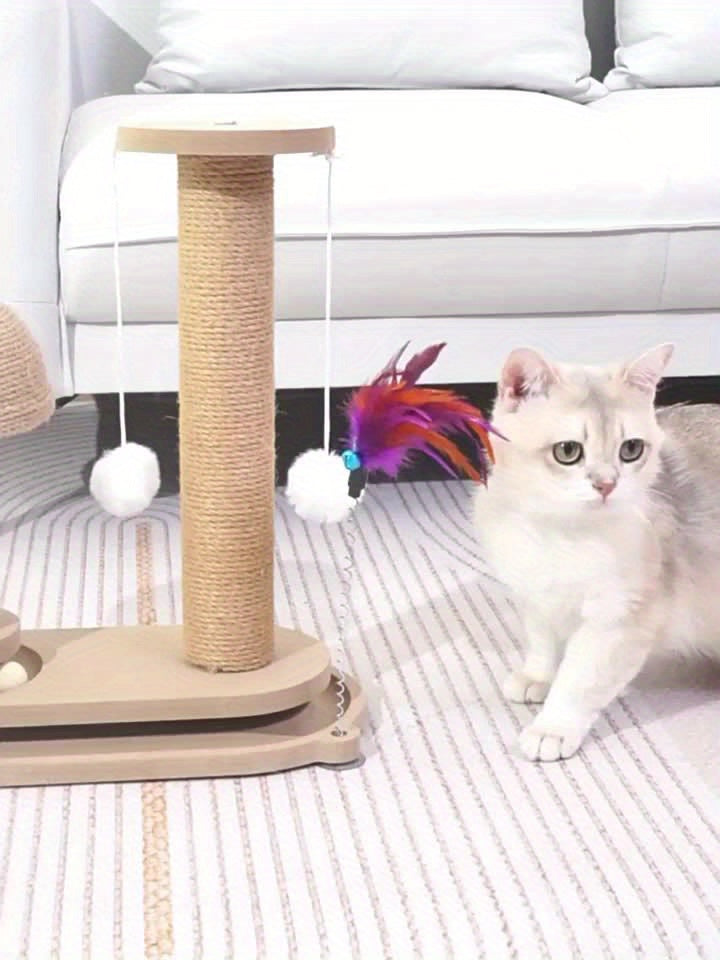 Vertical Sisal Cat Scratching Post with Solid Wood Climbing Frame, Space-Saving Indoor Cat Furniture for Scratching and Everyday Play