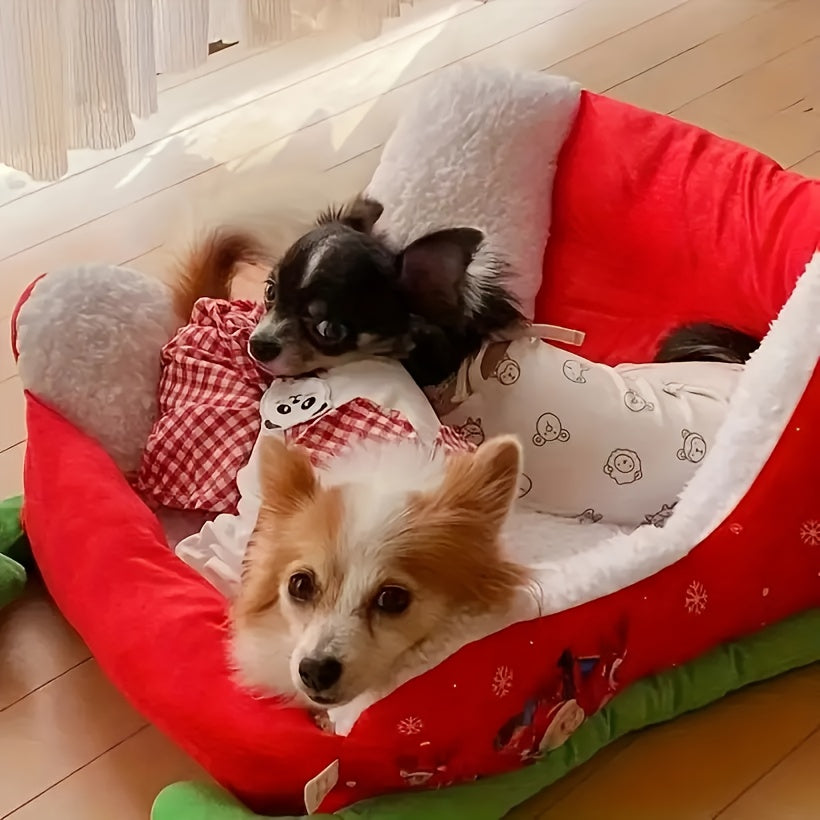 Christmas Pet Bed with Sled Nest or Separate Mat Options, Soft Holiday Sleeping Spot for Small to Medium Dogs and Cats, Festive Pet Lover Gift