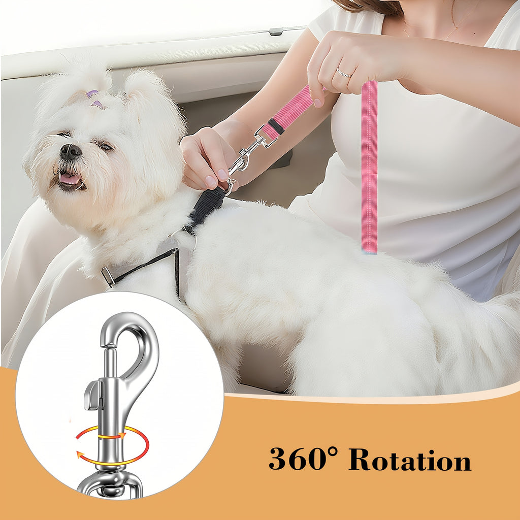 Headrest Dog Seat Belt Tether, Adjustable Reflective Bungee Car Travel Leash with Removable 3-in-1 Design in Five Colors for Road Trips