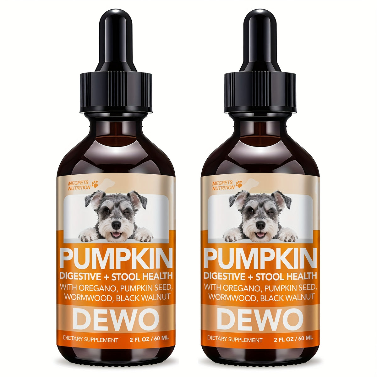 Pet Supplement Drops with Black Walnut and Pumpkin Seed, 2 fl oz Liquid Format with One, Two or Three Bottle Options for Veterinarian-Guided Care