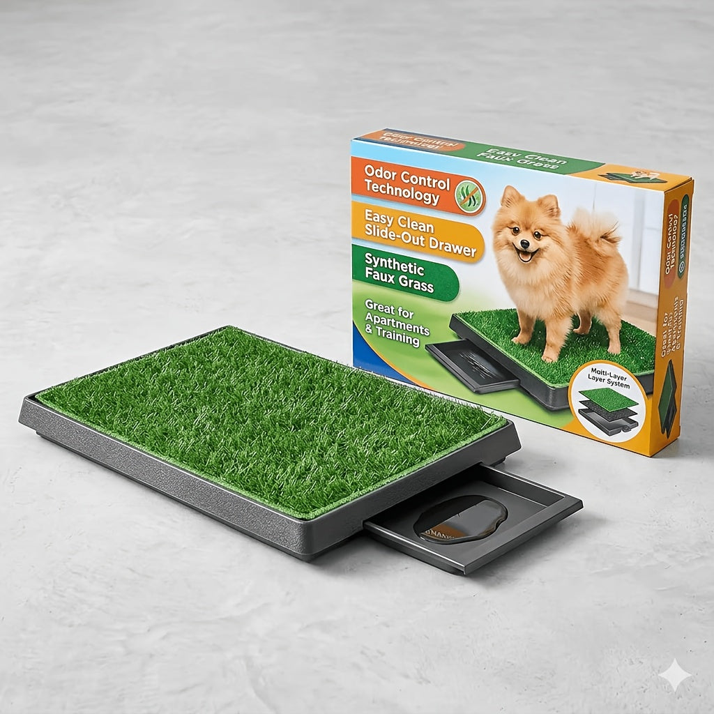 Dog Grass Pad with Tray 27.8 x 20 Inch, Three-Layer Washable Indoor Potty with 3 Replacement Turf Pads for Small and Medium Dogs, Apartments and Balconies