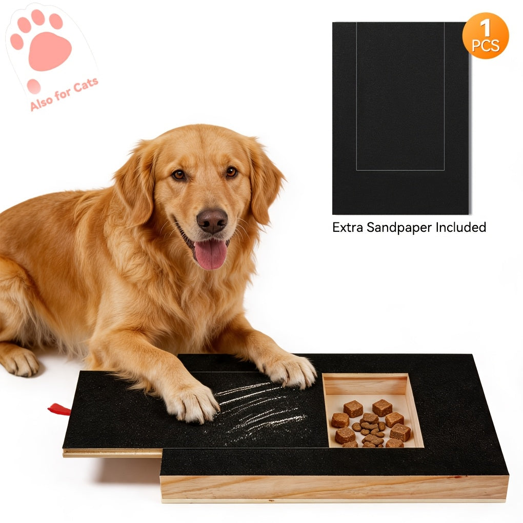 Dog Nail Scratch Pad with Treat Drawer, Interactive Paw Filing Board for Reward-Based Home Grooming, Board and Replacement Sandpaper Options
