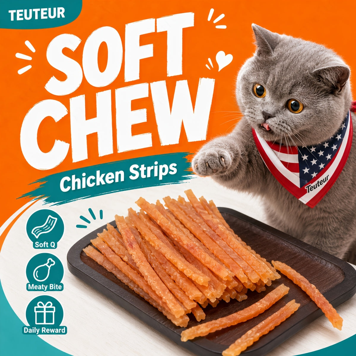 Chicken Jerky Cat Treats with Soft Shreds, Chicken or Chicken and Duck Blend Options for Supervised Snack Time, Training Rewards and Bonding