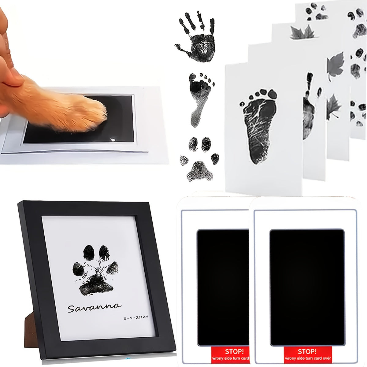 Dog Paw Print Ink Pad Kit for Cats and Dogs, Quick-Dry Black Ink Pet Keepsake Set for Memory Crafts, Memorial Gifts and New Pet Owners