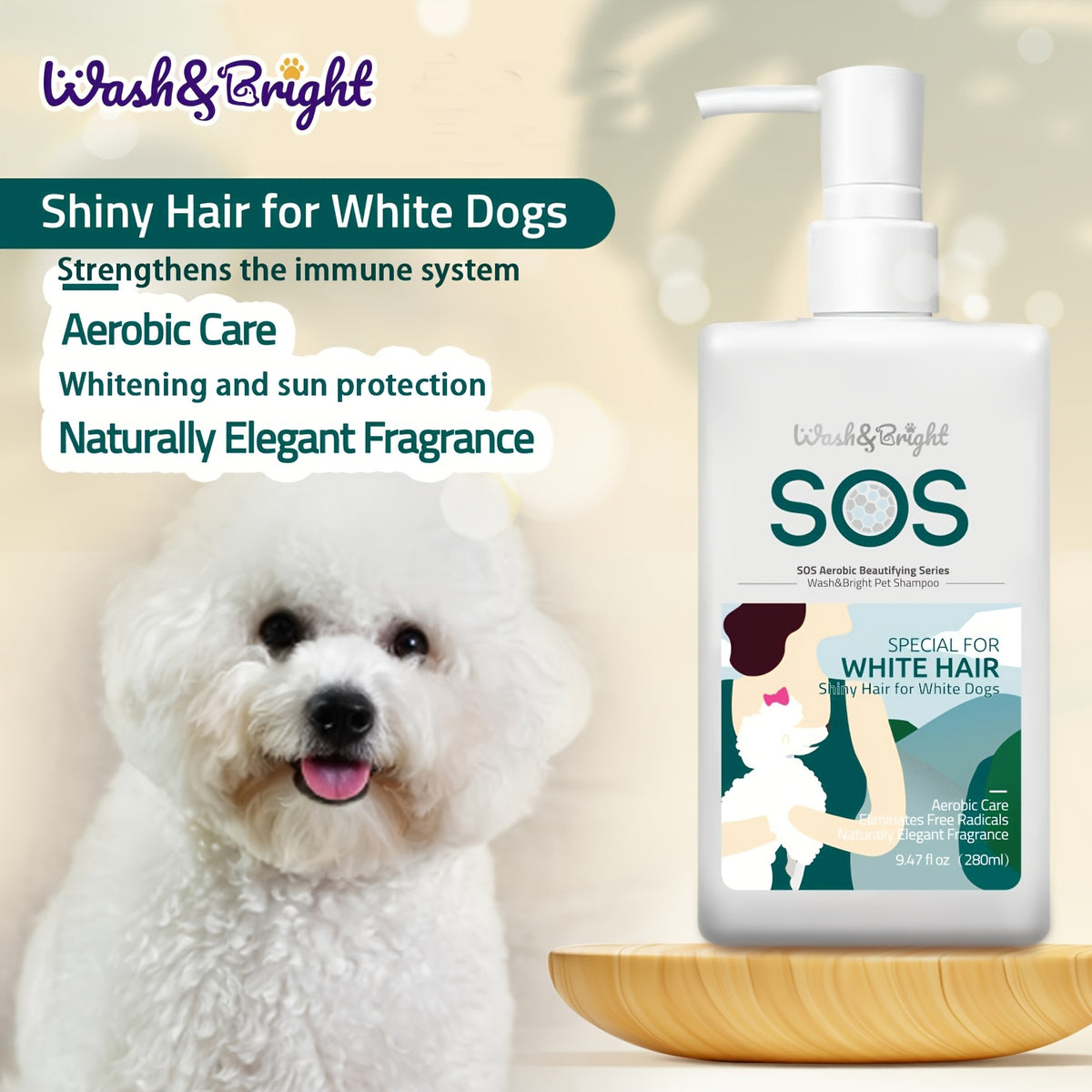 Dog Whitening Shampoo for White Coats, Natural Fragrance & Fluffy Coat Options for At-Home Bath Time and Pet Grooming Care | Goodie Pet