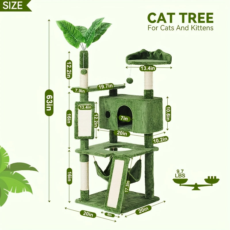Nature Inspired Cat Tree with Plush Perch, Indoor Cat Tower with Scratching Surfaces, Condo Hideaway and Dangling Ball for Climbing, Play and Rest