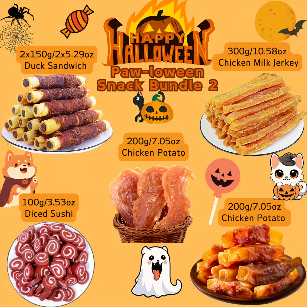 Halloween Dog Treat Bundle 1100g, Paw-loween Chicken and Duck Snack Assortments with Eight Bundle Options for Seasonal Gifts and Supervised Rewards