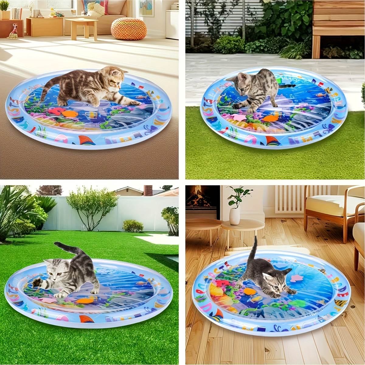 Cat Water Play Mat for Indoor Cats, PVC Floating Fish Activity Toy in Dolphin Style, Battery-Free Interactive Enrichment for Kittens