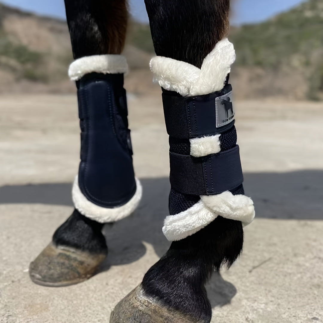 Horse Leg Wraps 1 Pair in Navy Blue, Breathable Mesh and Faux Leather Quick-Fit Equestrian Gear for Training and Jumping, S to XL Size Options