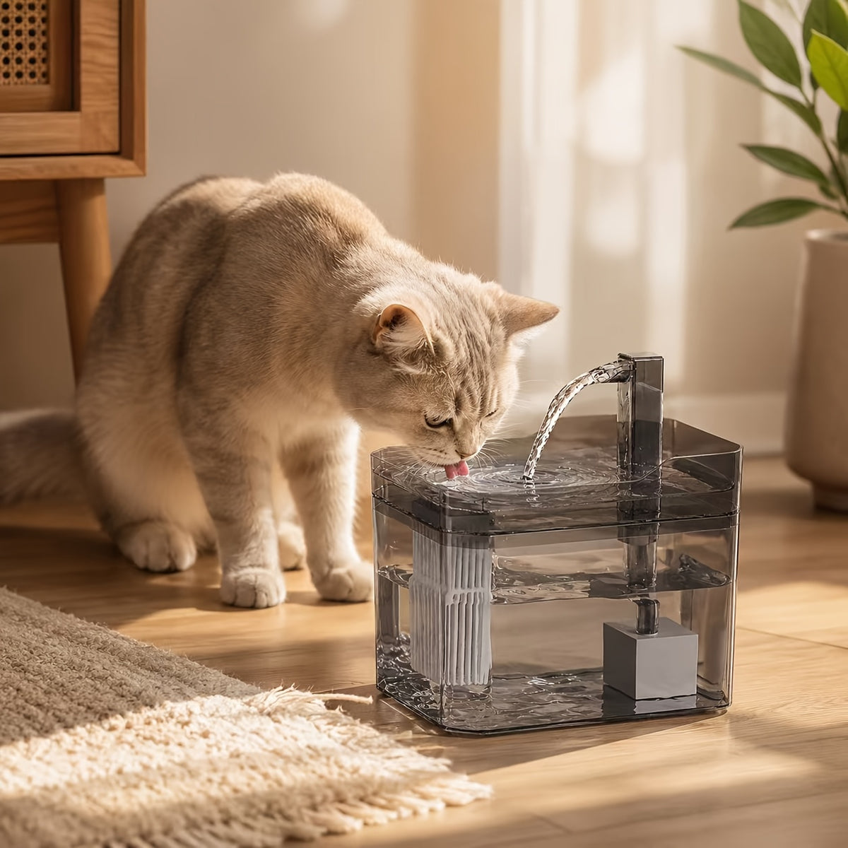 Cat Water Fountain with Faucet-Style Spout, Quiet USB Powered Filtered Pet Drinking Dispenser with Visible Water Tank for Cats and Dogs