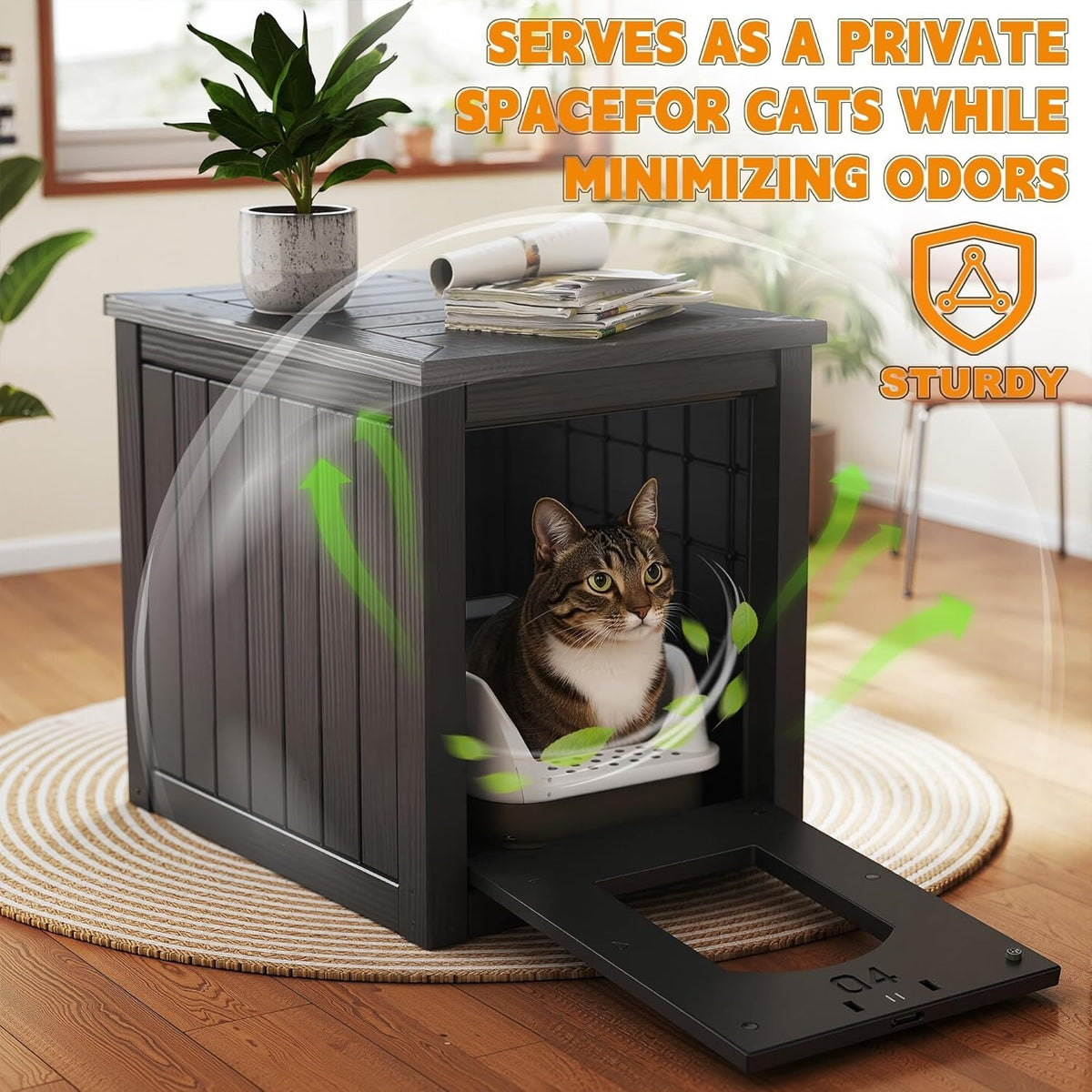 Cat Litter Cabinet End Table with Arched Entry, Hidden Litter Box Enclosure with Opening Front Panel for Indoor Homes in Light Brown or Black