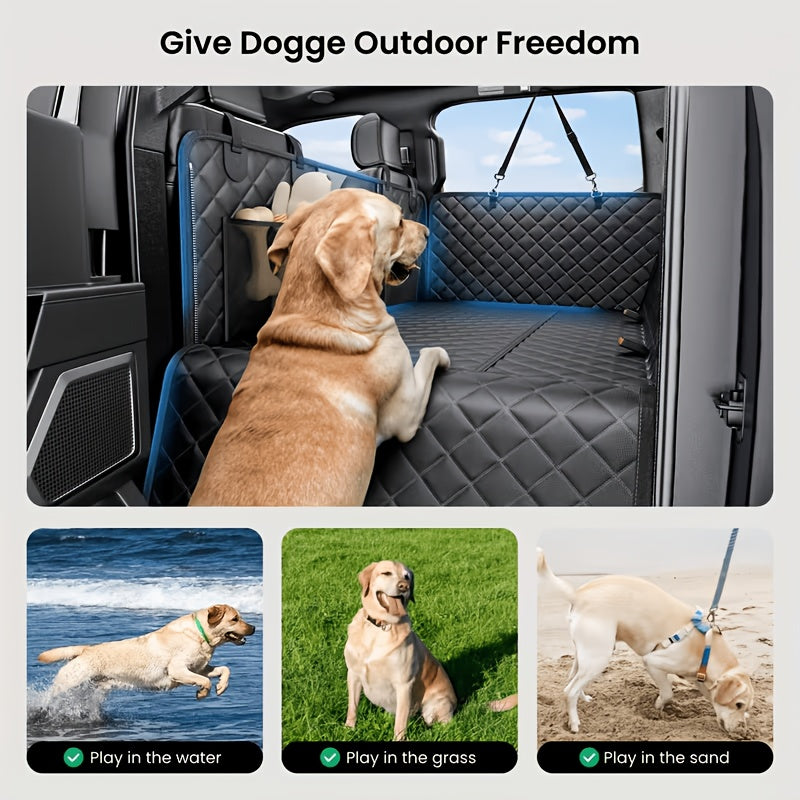 Hard Bottom Dog Backseat Extender for SUVs and Trucks, Black Rear Seat Cover Hammock with Expanded Pet Lounging Space for Everyday Car Travel