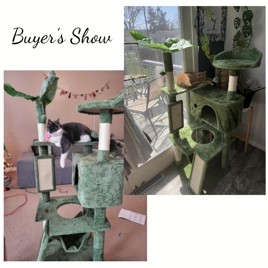 Nature Inspired Cat Tree with Plush Perch, Indoor Cat Tower with Scratching Surfaces, Condo Hideaway and Dangling Ball for Climbing, Play and Rest