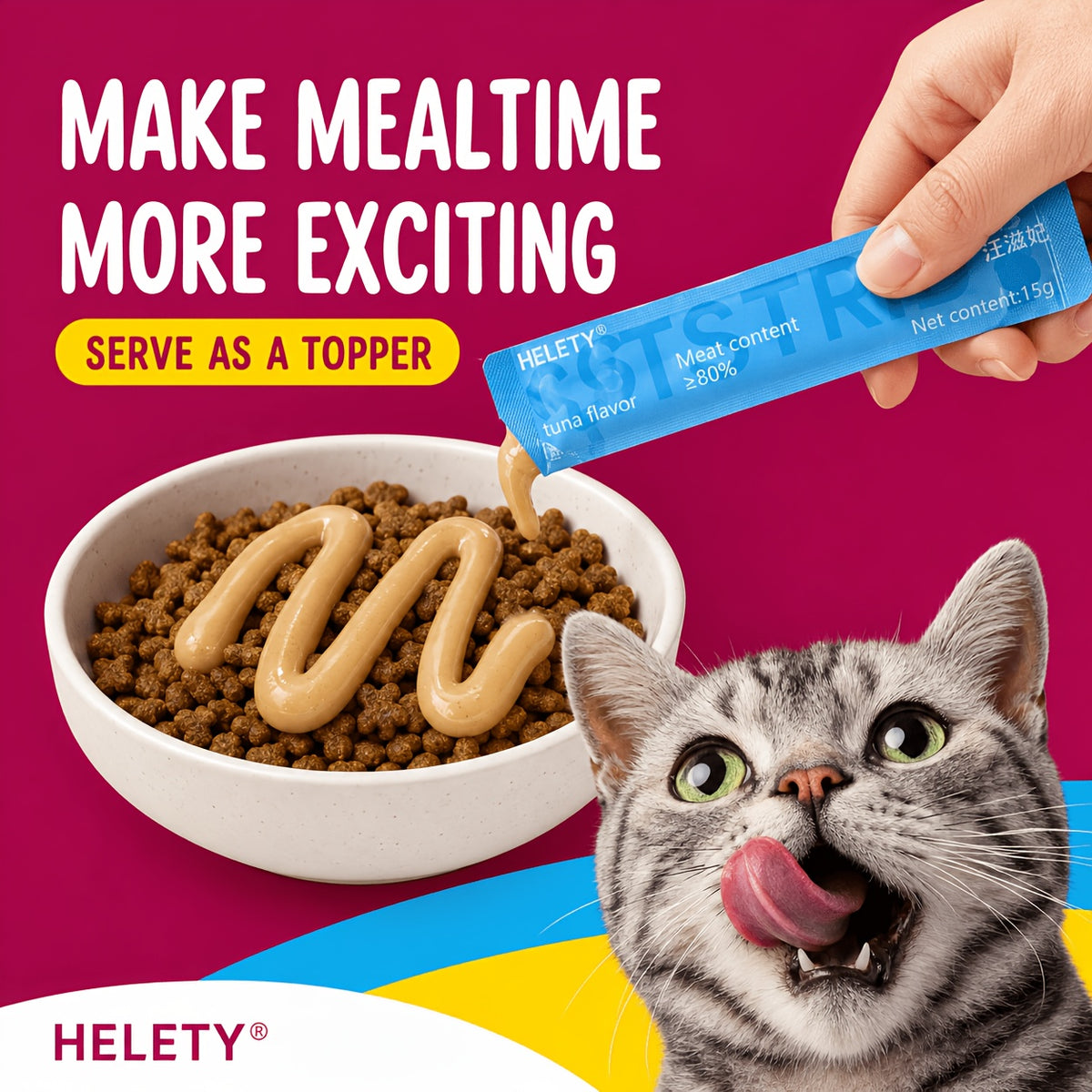 Cat Puree Treat Sticks 15g, Creamy Lickable Snacks for Hand Feeding and Meal Topping, Tuna or Yolk 10-Pack and Listed 72-Piece Mixed Options