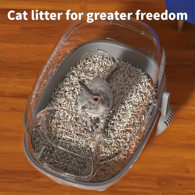 Covered Cat Litter Box with Scoop, Removable Hood and Front Entry Door, Enclosed Indoor Kitty Toilet for Daily Cleaning in Gray, Purple or Blue