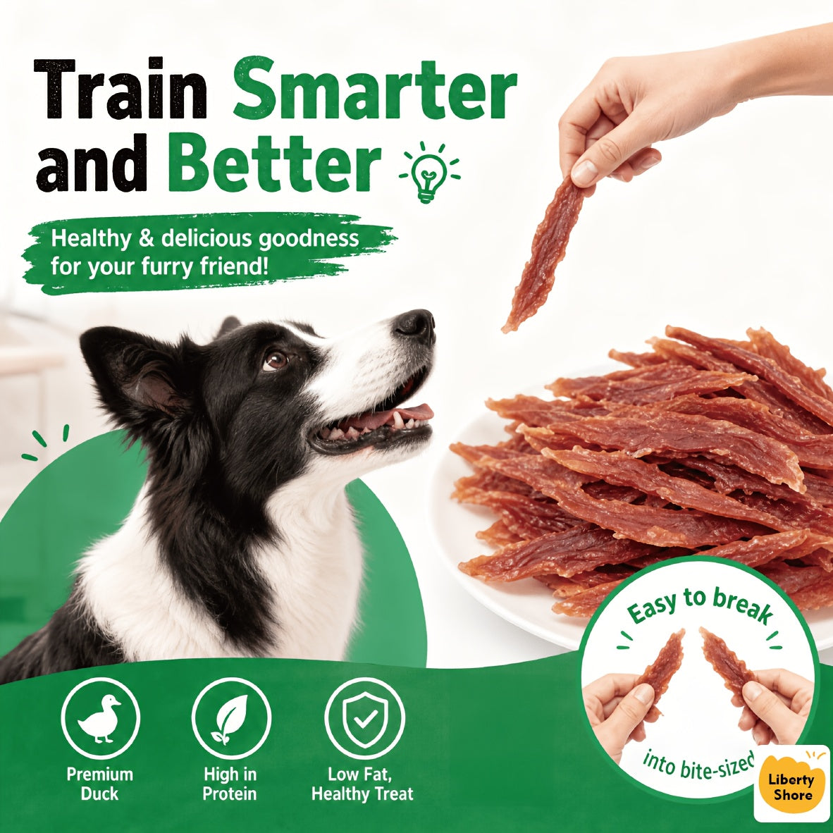 Duck Jerky Strips for Dogs, Dehydrated Duck Meat Treats in 200g, 300g and 900g Options for Supervised Training Rewards and Everyday Snack Time