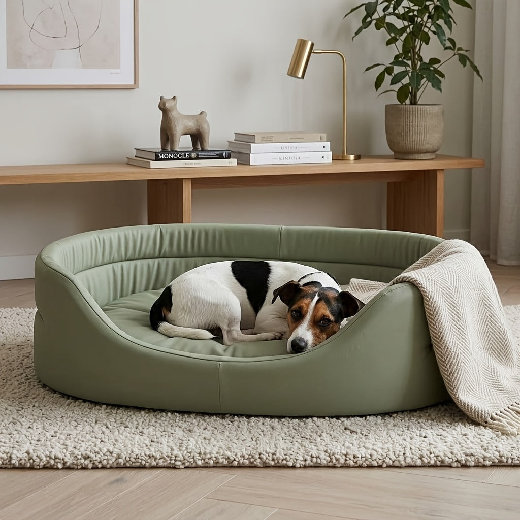 Oxford Cloth Dog Bed 2XL with Raised Sides, Washable Cushioned Pet Lounger for All-Season Indoor Rest and Sheltered Outdoor Use, Green or Grey