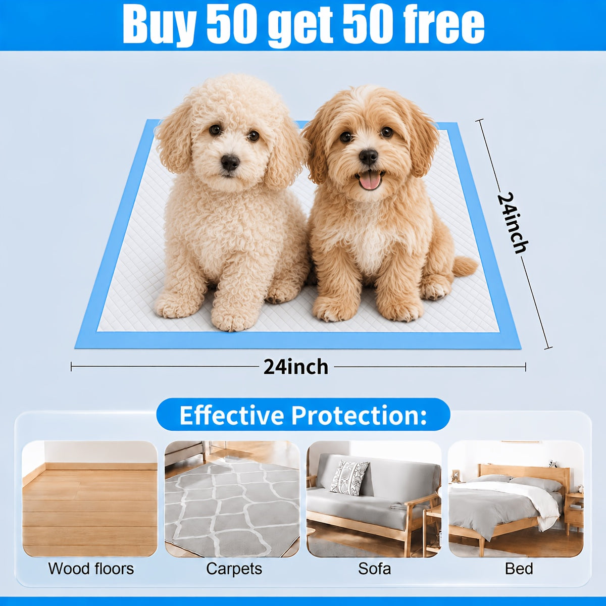 Dog Pee Pads 80 or 100 Count for Small to Medium Dogs, Absorbent Puppy Potty Training Pads in Two Sizes for Home Care and Camping
