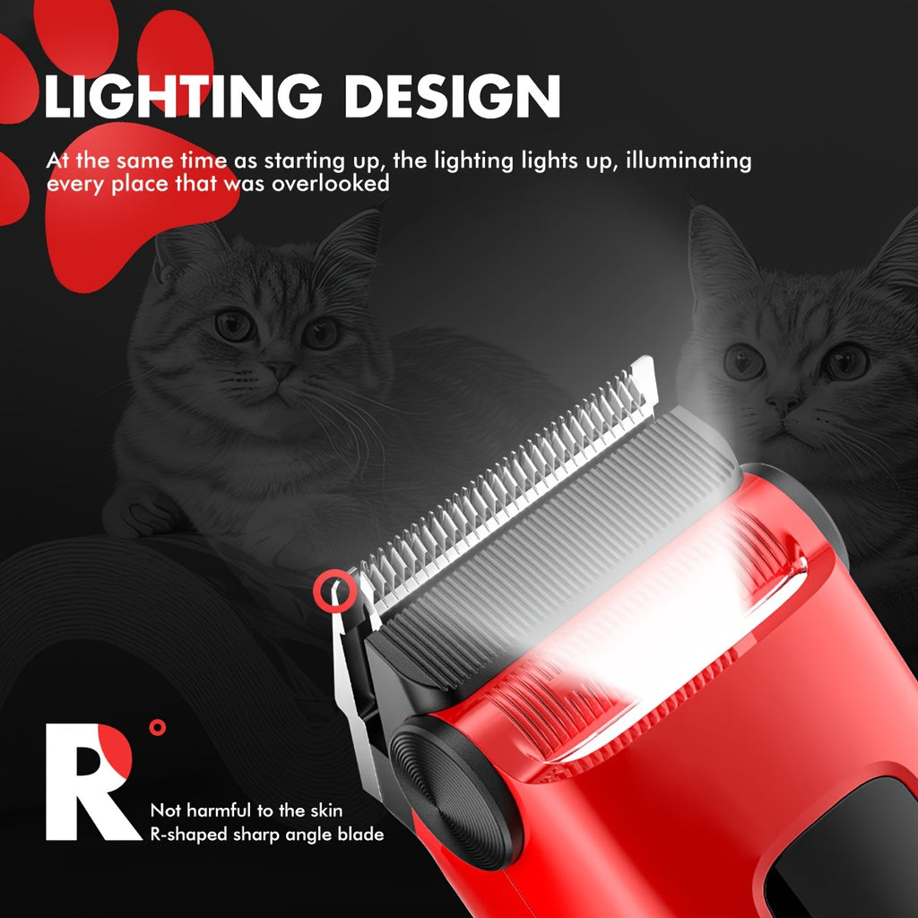 3-Speed Dog Clippers with LED Display and Auxiliary Light, Cordless Rechargeable Pet Grooming Kit with Six Guide Combs for Dogs and Cats