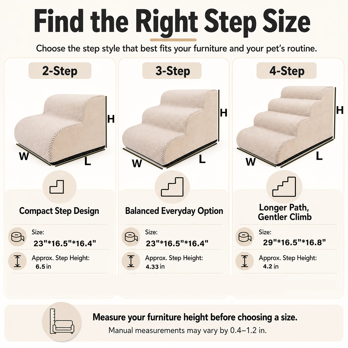 Dog Steps for Couch and Bed, High-Density Foam Pet Stairs with Curved Climbing Design for Dogs and Cats, Indoor Furniture Access in Gray or White Options