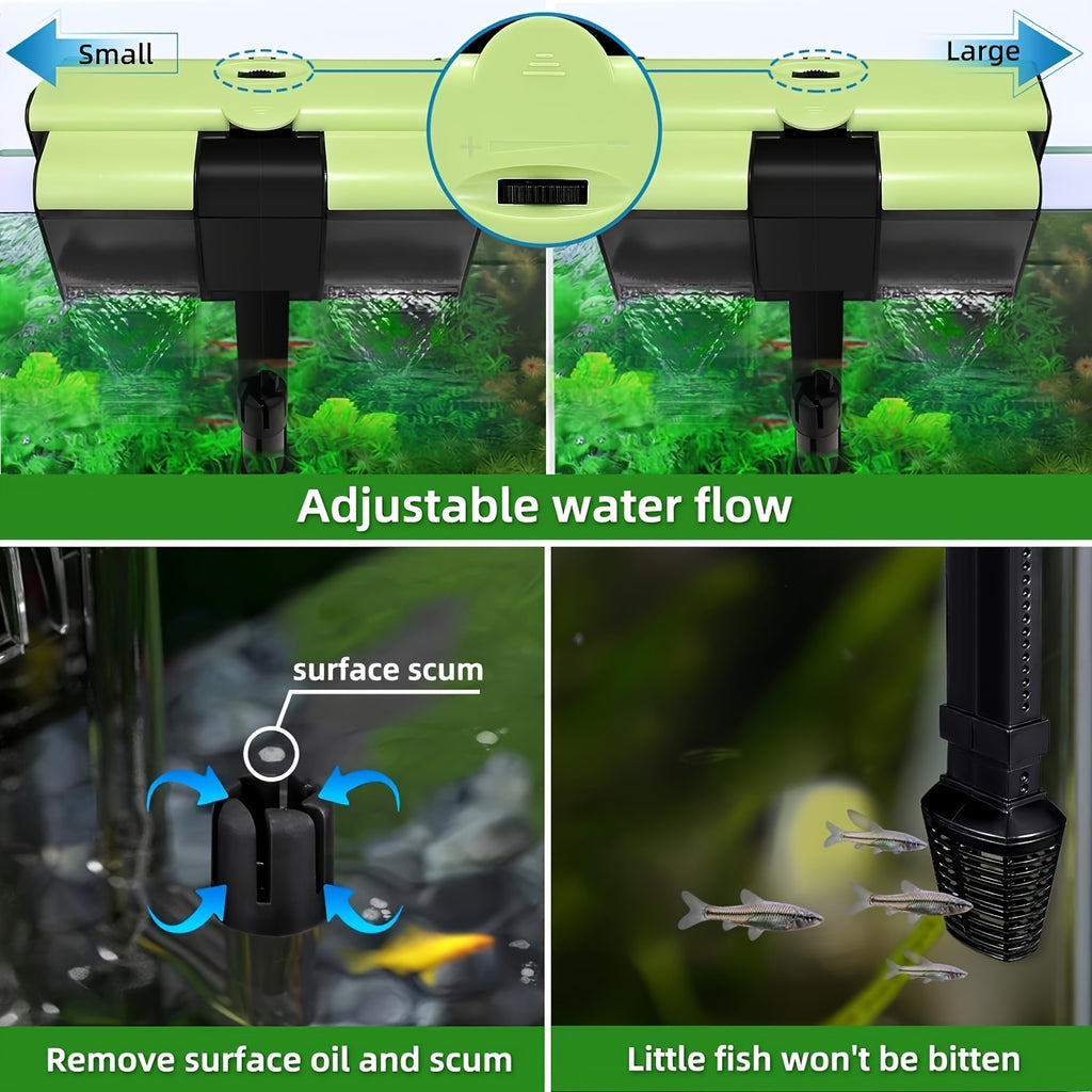 Aquarium Filter with Surface Skimmer, 167 GPH 8W Hang On Back Dual Filtration with Adjustable Flow for 10-45 Gallon Freshwater and Saltwater Tanks