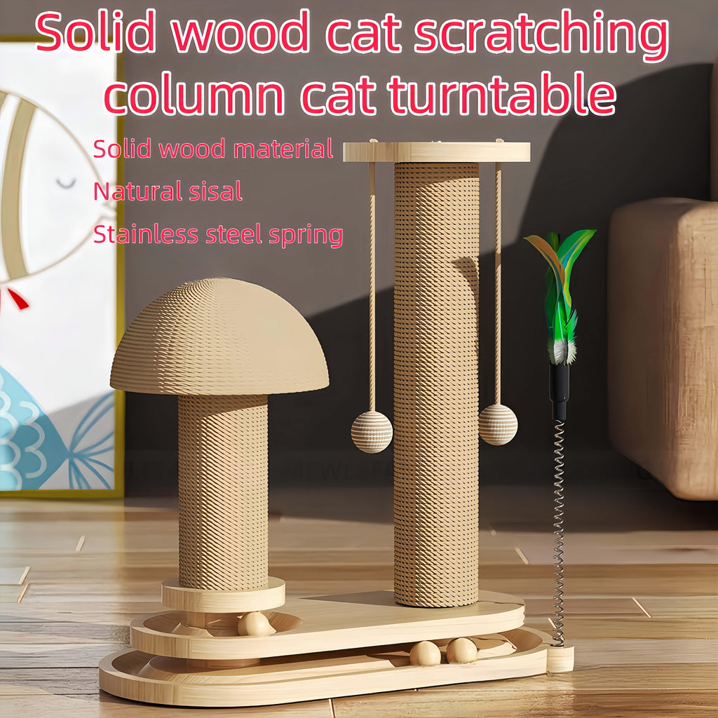 Vertical Sisal Cat Scratching Post with Solid Wood Climbing Frame, Space-Saving Indoor Cat Furniture for Scratching and Everyday Play
