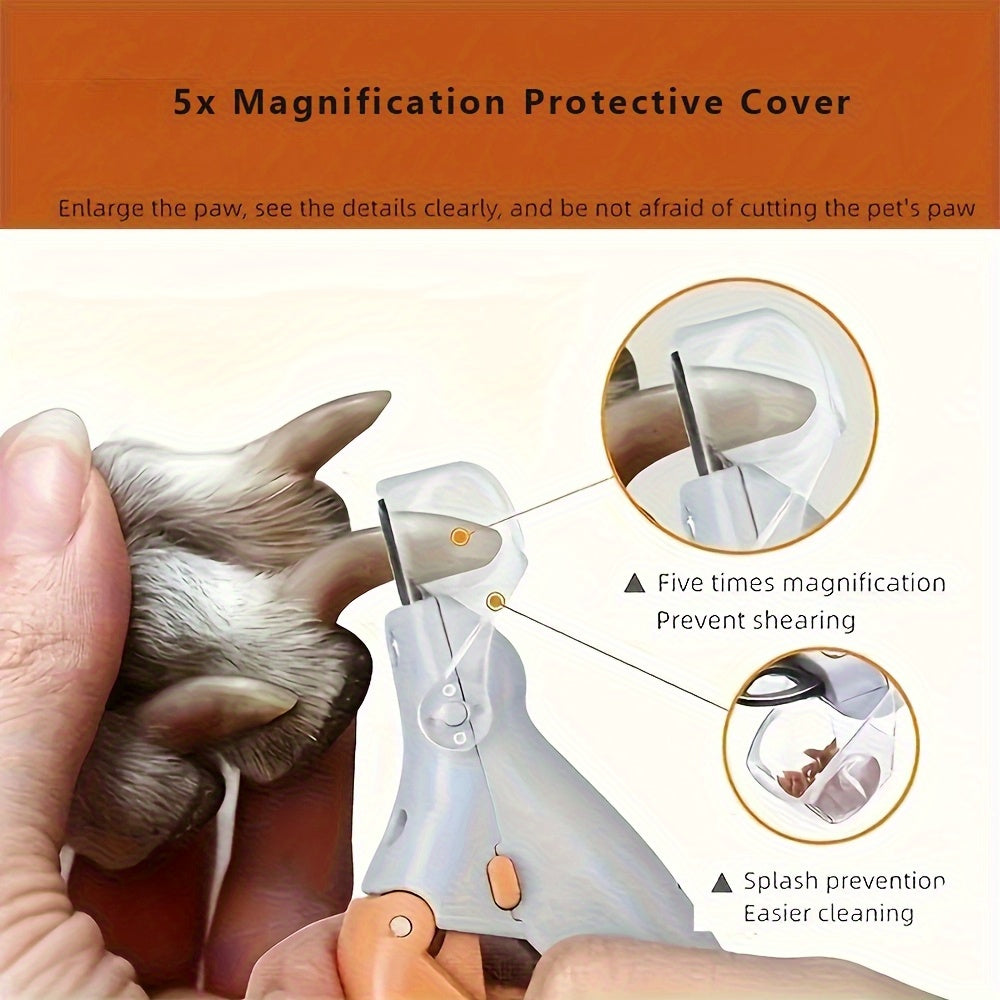 LED Pet Nail Clippers for Dogs and Cats, Orange Grey Ergonomic Non-Slip Handle with Clear Cover for At-Home Claw Trimming and Paw Grooming
