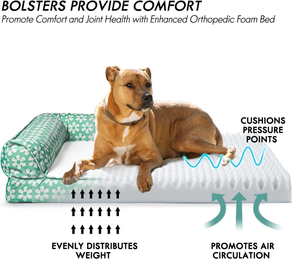 Dog Bed with Removable Bolsters, Egg Crate Foam Pet Sofa with Machine Washable Cover and Non-Slip Bottom, M L XL Sizes in Three Color Options