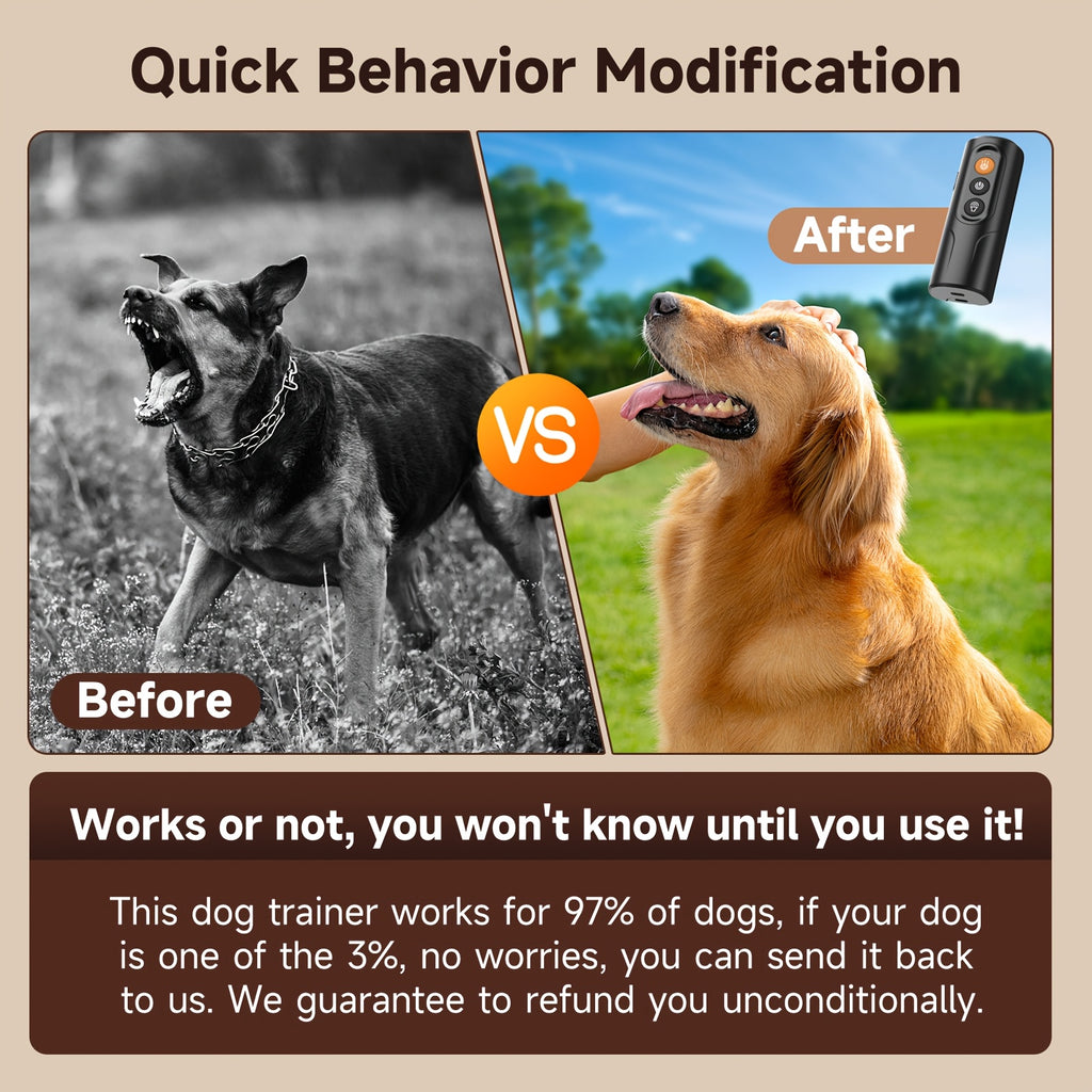 Ultrasonic Dog Deterrent with USB-C Charging, Compact Handheld Bark Training Device with LED Lights and Sound Mode for Supervised Home and Walk Use