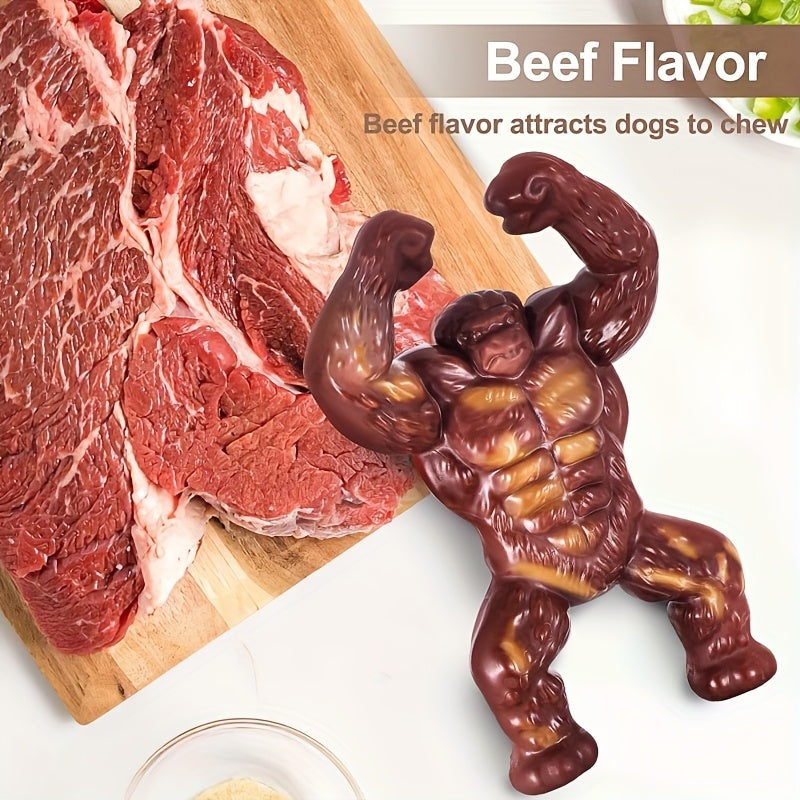 Gorilla Dog Chew Toy for Medium and Large Dogs, Beef-Flavored Brown Nylon Chewing Toy with Textured Shape for Supervised Everyday Play