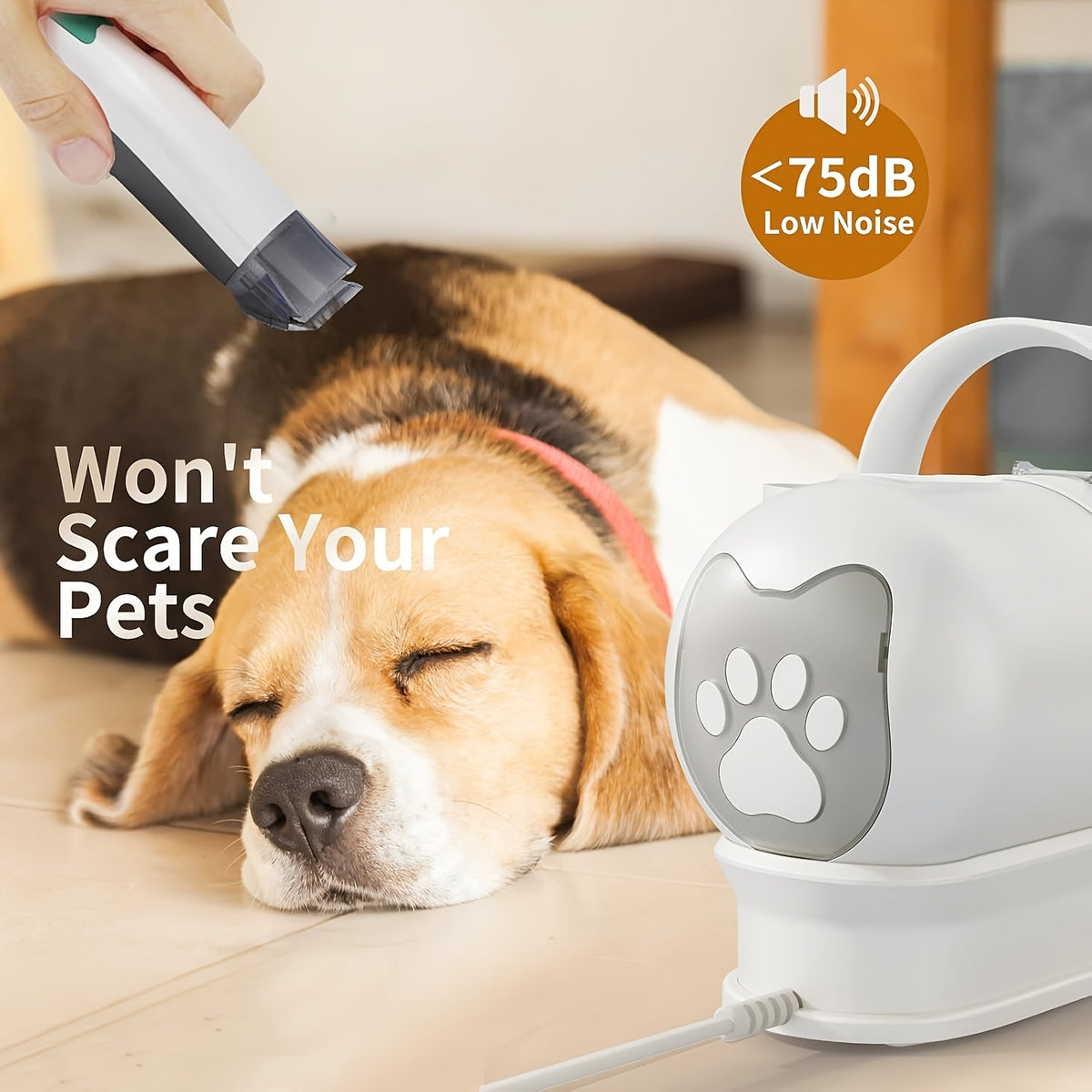 Pet Grooming Vacuum with Nail Grinder and Clipper, White Dog Grooming Kit with 6 Tools for Dog and Cat Shedding and At-Home Coat Care