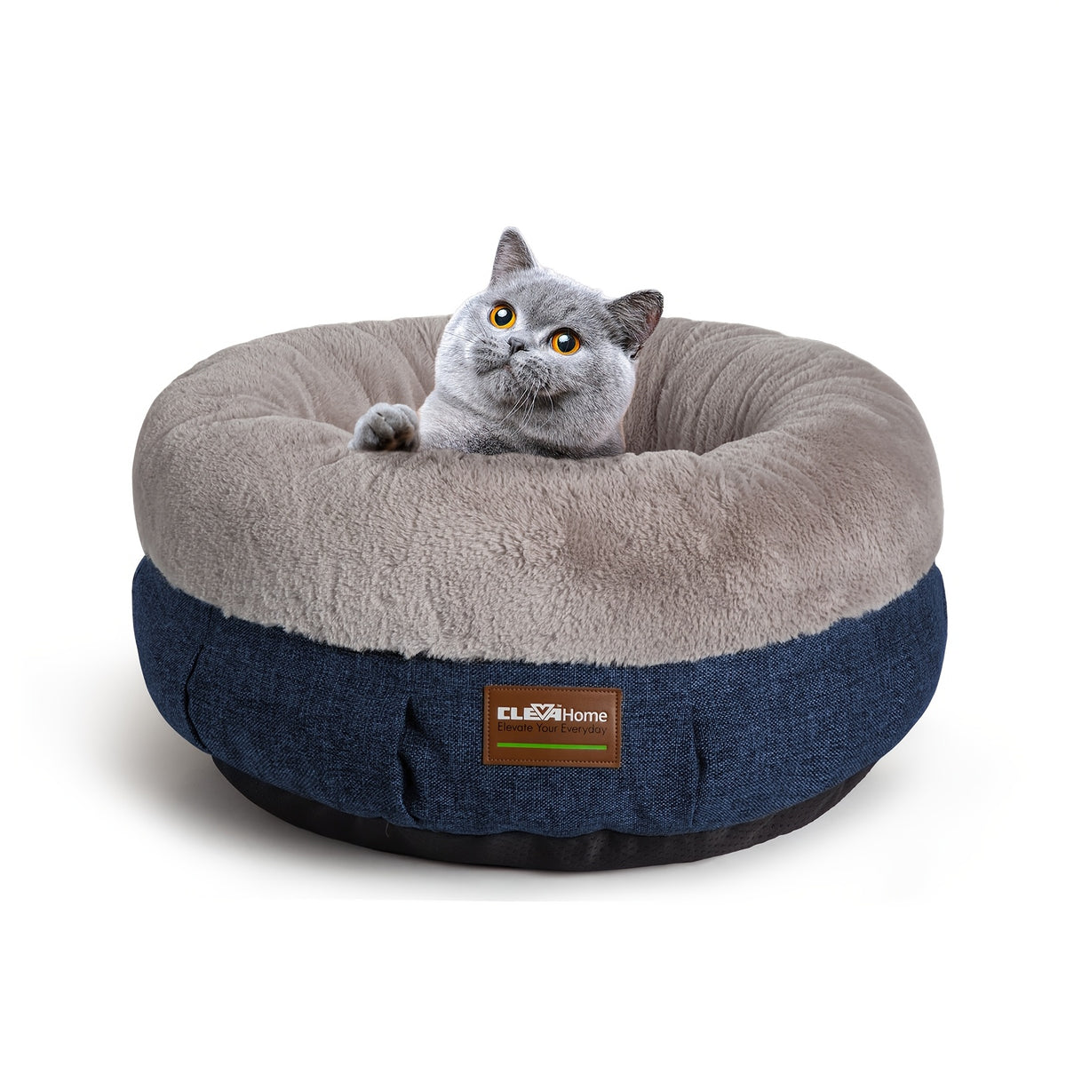 Cat Bed for Indoor Cats, 20 Inch Round Donut Cuddler with Raised Rim, Fluffy Plush Calming Pet Bed with Anti-Slip Bottom, Washable Cozy Bed for Kittens, Puppies and Small Dogs up to 11 lbs