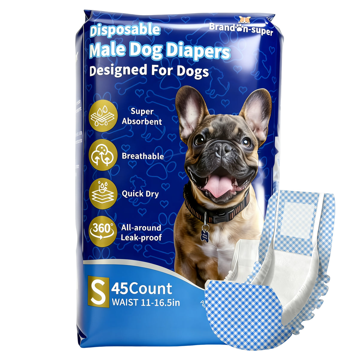 Male Dog Diapers 45 Count, Disposable Absorbent Belly Wraps in XS S M L for Puppy Accidents, Senior Dog Hygiene and Indoor Urine Management