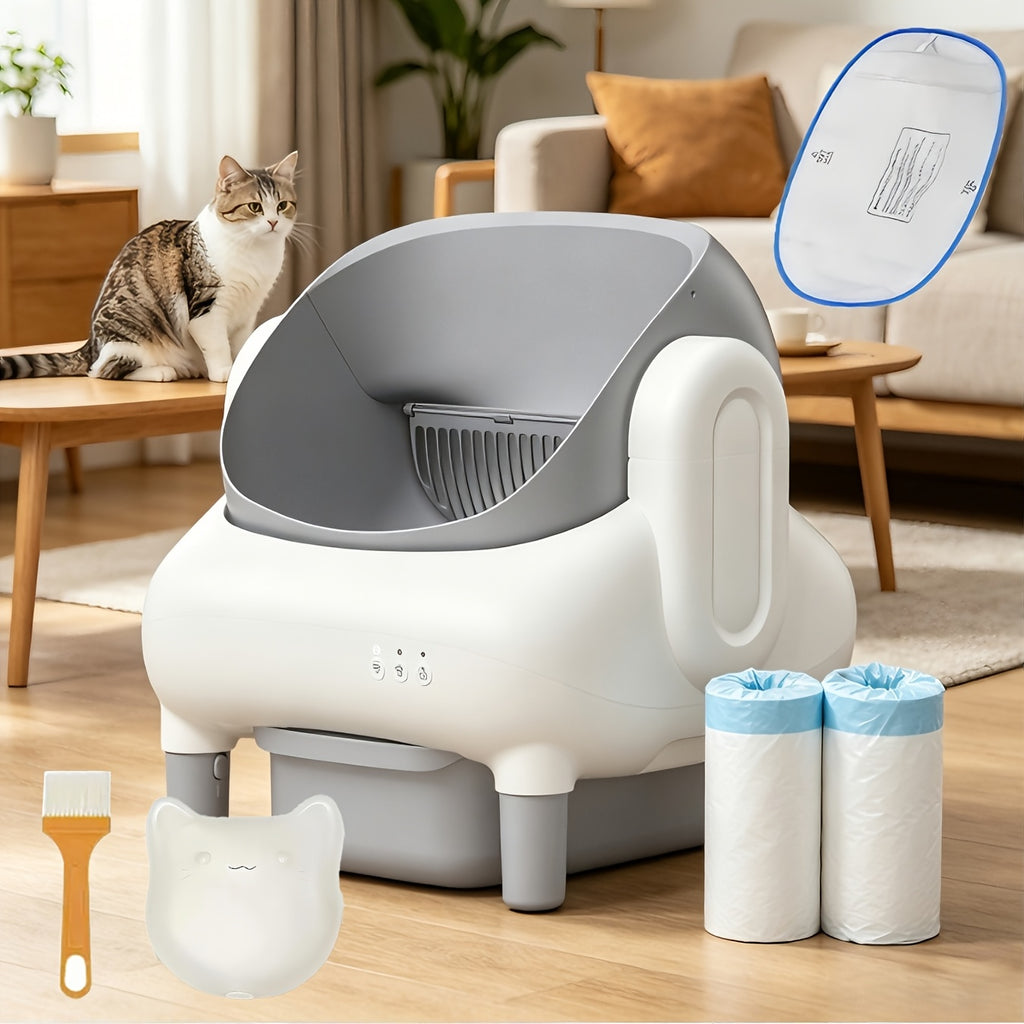 Self Cleaning Litter Box, ECORUI Certified Refurbished Open-Top Automatic Cat Toilet with App Control for Multiple Cats, Light Gray