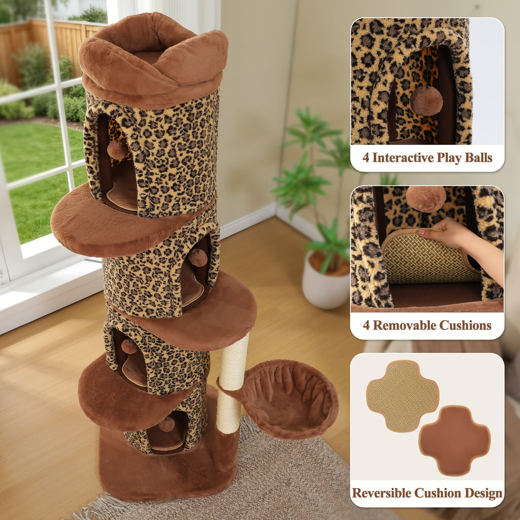 Forest Cat Tree Tower with Flower Top Perch, Indoor Climbing and Resting Furniture in 35.8, 56.3 or 68.5 Inch Height and Color Options