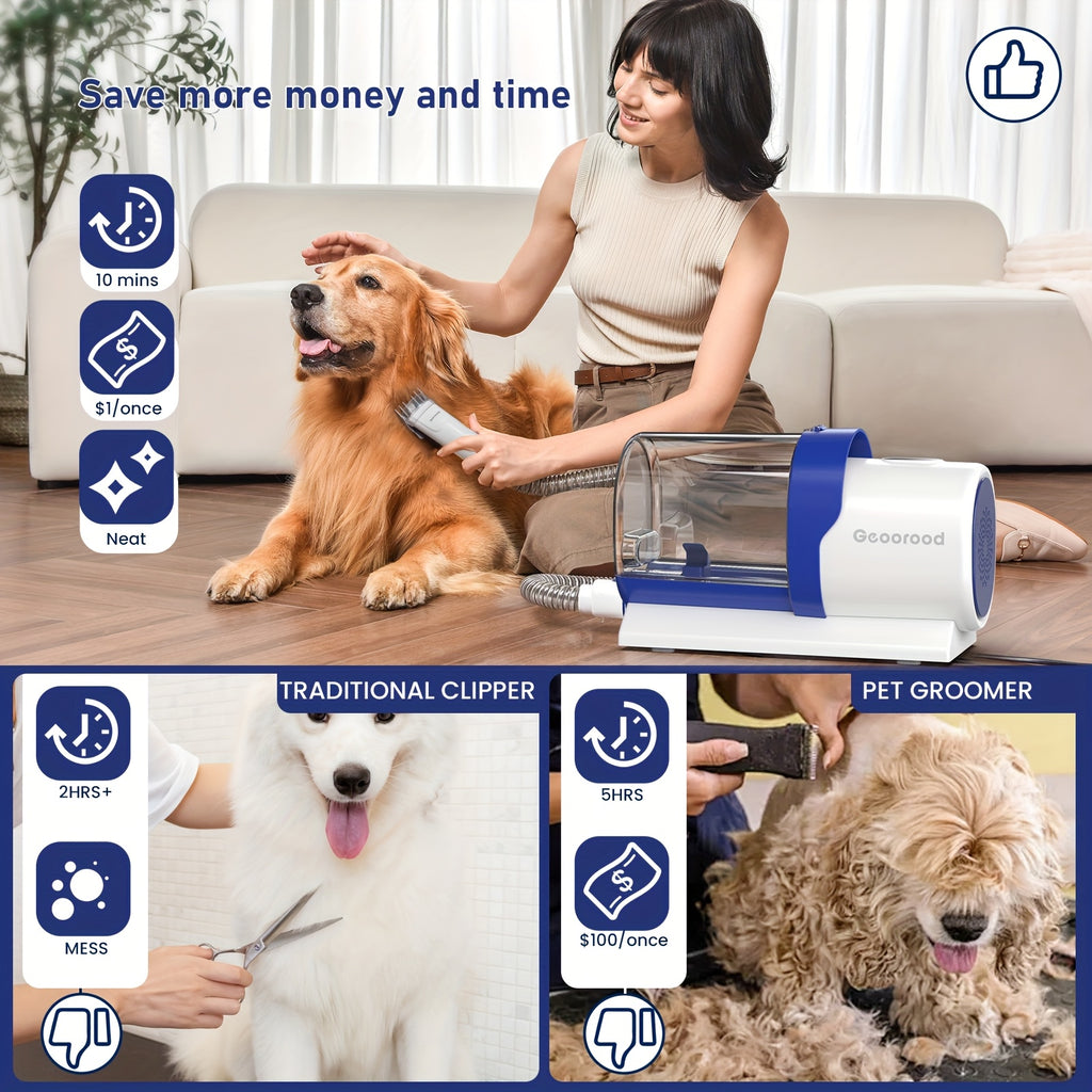 Dog Grooming Vacuum Kit G2 with Clippers, 2.5L Hair Collection Canister, 4 Grooming and Cleaning Tools and 3 Suction Levels, Blue or Green