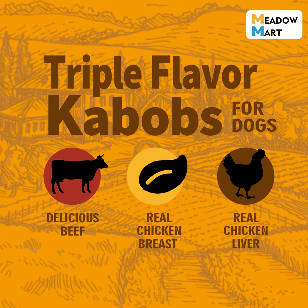 Rawhide Dog Chews with Chicken, Beef & Chicken Liver, Triple Flavor Kabob Treats for Supervised Snack Time, 300g, 600g & 900g Options