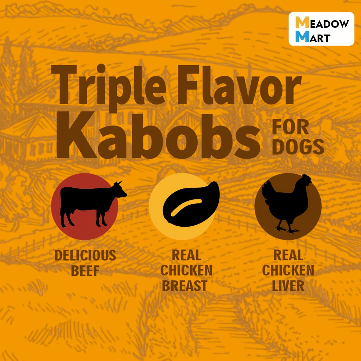 Rawhide Dog Chews with Chicken, Beef & Chicken Liver, Triple Flavor Kabob Treats for Supervised Snack Time, 300g, 600g & 900g Options